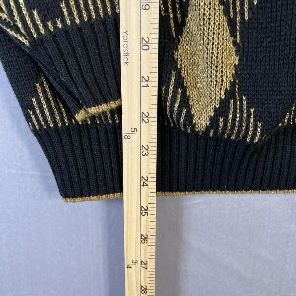 Vintage 90s Alfred Dunner Sweater Womens Medium Black Gold Argyle Diamond USA - Picture 7 of 7